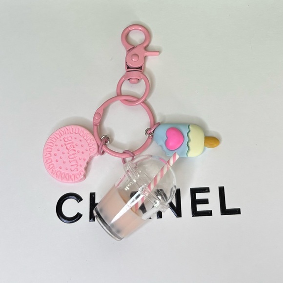 New Boutique Bobba Tea, Ice Cream Pink and Multicolor Keychain-Bag Charm Set - Picture 6 of 16
